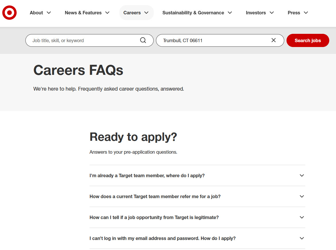 target careers faqs